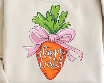 Happy Easter Carrot PNG: Coquette Easter Shirt Design (Digital Download)