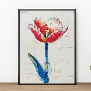 Tulip Blueprint Art Print: Flower Engineering Schematic (PNG Digital Download)