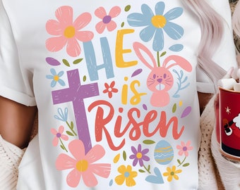 He is Risen PNG: Retro Christian Easter Clipart (Digital Download)