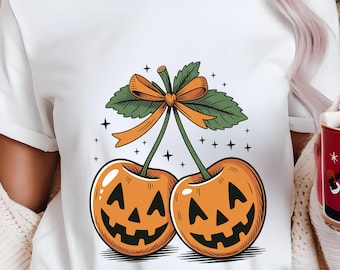 PNG de outono assustador: design de cerejas de abóbora (download digital, uso comercial permitido)