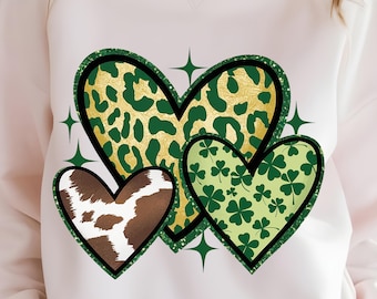 St. Patrick's Day Leopard Cowhide Hearts PNG (Digital Download)