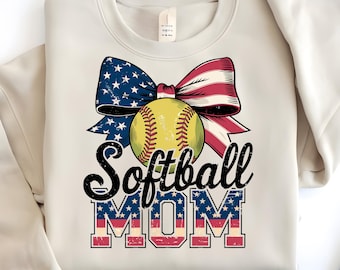 Softball Mom 4th of July PNG: Coquette Bow Design (Digital Download)