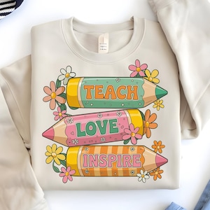 Teach Love Inspire Sublimatie PNG, Boho Floral Teacher png, Retro Flower PNG, Teacher Life bloemen png, Trending png, Teacher Appreciation