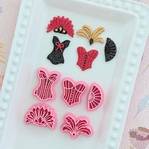 Uitsteekvormpjes polymeerklei corsettop: showgirloutfit, mal voor verenhoed