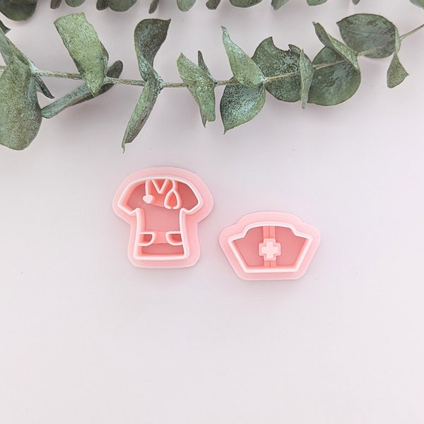 Nurse Scrubs and Hat Polymer Clay Cutter Earrings Jewelry Making Embossing Mold Craft Hospital Stethoscope Clothing Cloth Uniform Outfit