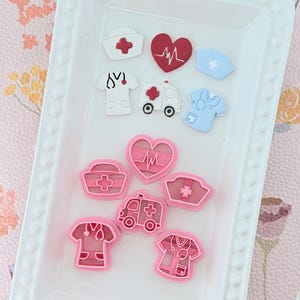 Nurse Scrub Hat Stethoscope Ambulance Heartbeat Wave Clay Cutters for Jewelry Making Embossing Craft