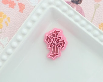 Cross with Rose Polymer Clay Cutter Sculpting Tools Embossing Mold Craft Supplies