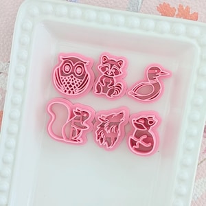 Woodland Animal Polymer Clay Cutters Owl Raccoon Wolf Fox Loon Squirrel Jewelry Making Tools