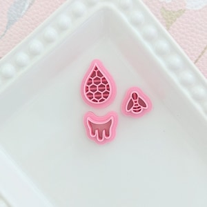 Honey Comb with Dripping Honey and Bee Polymer Clay Cutters Sculpting Tools Earrings Jewelry Making Mold Supplies Insect Flower Hive Mini