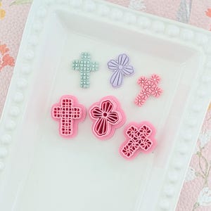 Cortadores de arcilla polimérica con forma de cruz floral primaveral para la fabricación de joyas, herramientas para pendientes de cruz de Pascua, moldes de cruz botánica, suministros para manualidades religiosas.