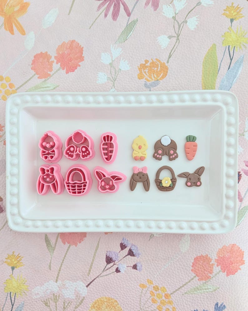 Easter V2 Polymer Clay Cutters | Bunny, Chick, Carrot, Basket & Bow image 1