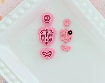 Skeleton Body Polymer Clay Cutter Set: Halloween Jewelry Making Mold