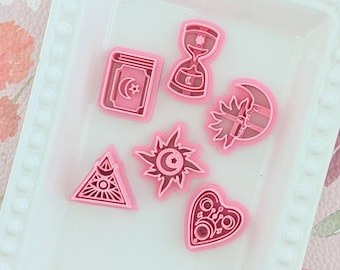 Celestial Polymer Clay Cutters: Sun, Moon, Eye, Hourglass, Spell Book Jewelry Making Tools