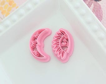 Sun and Moon Polymer Clay Cutters, Embossed Celestial Jewelry Making