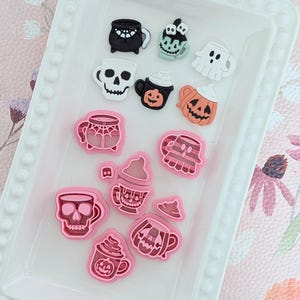 Halloween Mugs Polymer Clay Cutters: Skull, Pumpkin, Ghost, Spiderweb