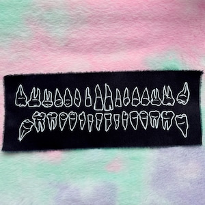 Crooked Teeth Patch, XL Hand-Printed Cotton Back Patch for Battle Jacket DIY Crust Pants