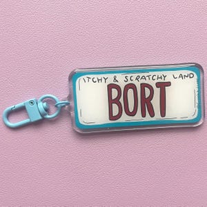 Bort License Plate charm - Itchy & Scratchy Land inspired Simpson keychain
