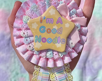 Good Noodle Award Ribbon: Handmade Clowncore Rosette Ita Bag Decor