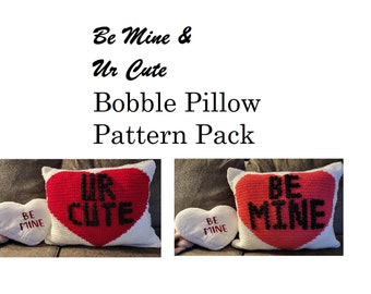 Pack combo de motifs au crochet - oreillers à pompon « Ur Cute » et « Be Mine » - Conditions américaines - Saint-Valentin - Téléchargement immédiat