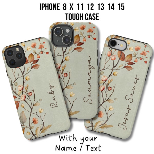 Wildflower Customizable Tough Case Personalize with Your Name Case Vintage iPhone Cover Cottage Core Autumn Colors Shell Wireless Charging