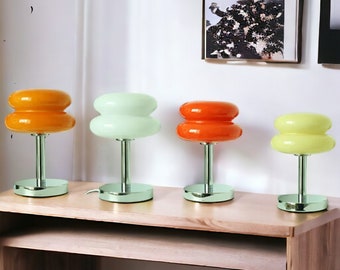 Bedside Décor Macaron Glass Table Lamp Trichromatic Dimming Living Room Atmosphere Lamps Eye Protection Night Light