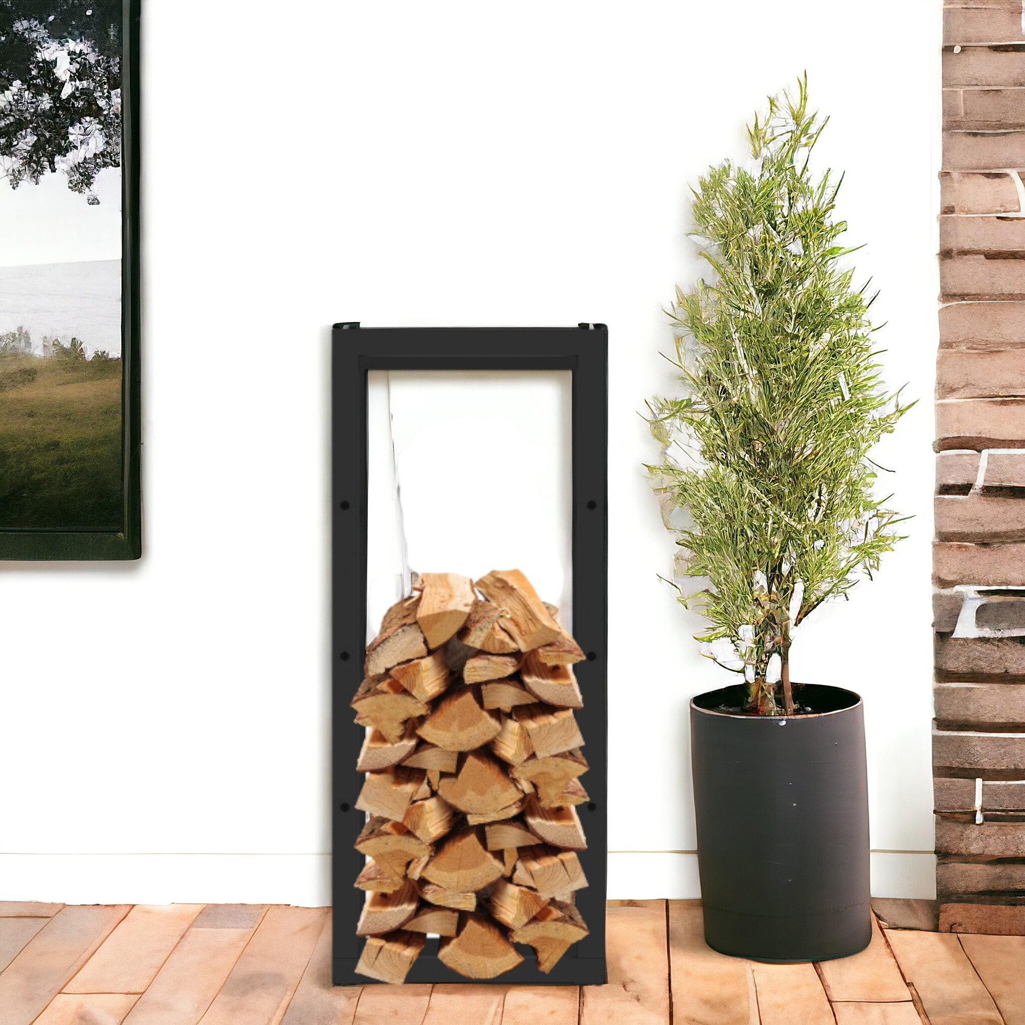 Black Metal Firewood Log Rack Stand Holder for Indoor and Outdoor Fireplace Wood Storage Shelves