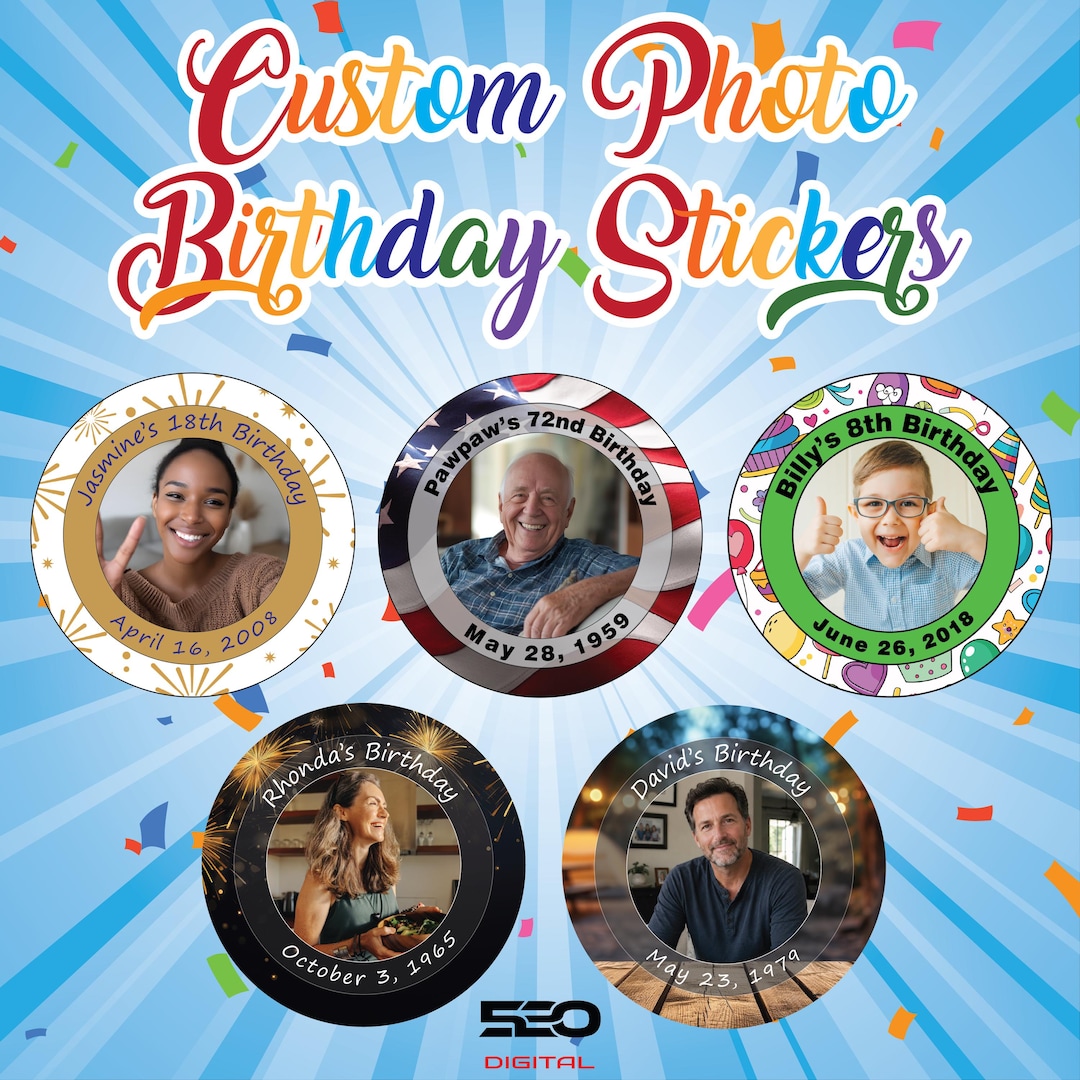 Custom Photo Birthday Stickers | Personalized Vinyl Decals Waterproof ...