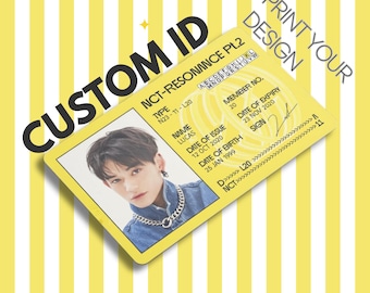 May include: A rectangular yellow identification card featuring a portrait of a person wearing a denim jacket and silver chain. The card displays text including NCT-RESONANCE Pt.2, NAME LUCAS, DATE OF BIRTH 25 JAN 1999, and DATE OF ISSUE 12 OCT 2020.