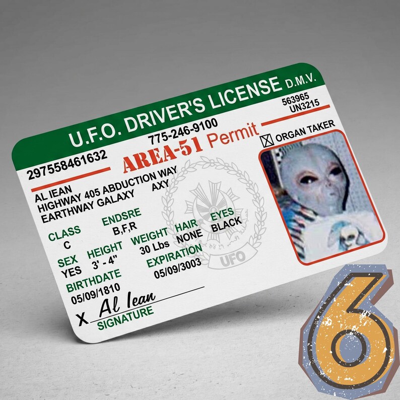UFO Driving License | Area 51 Permit ID Card | Alien Flying Saucer ...