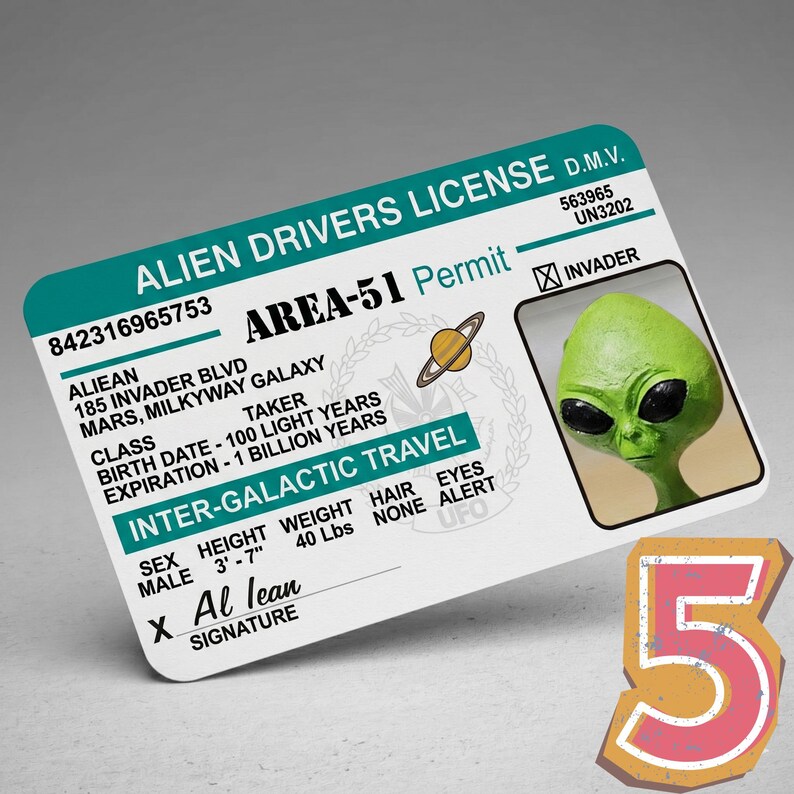 UFO Driving License | Area 51 Permit ID Card | Alien Flying Saucer ...