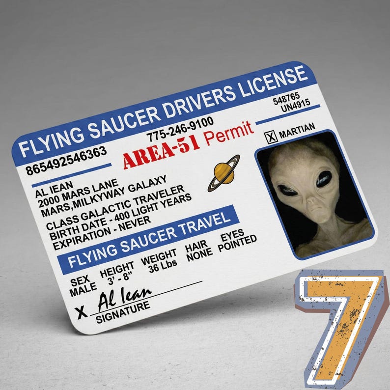 UFO Driving License | Area 51 Permit ID Card | Alien Flying Saucer ...
