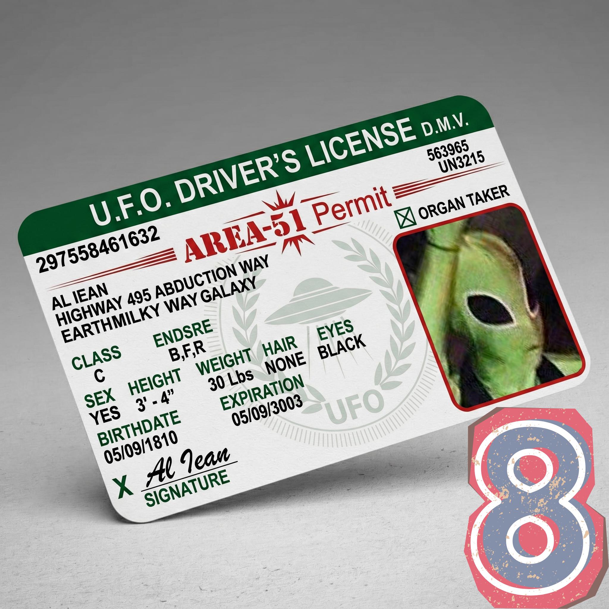 UFO Driving License | Area 51 Permit ID Card | Alien Flying Saucer ...