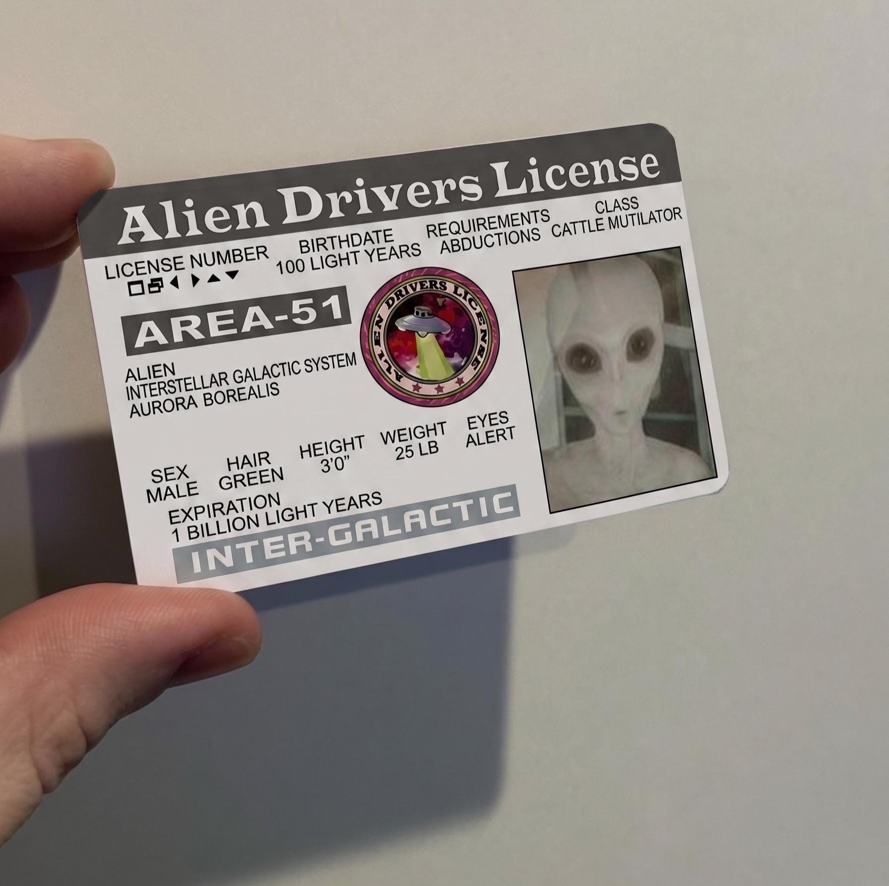 UFO Driving License | Area 51 Permit ID Card | Alien Flying Saucer ...