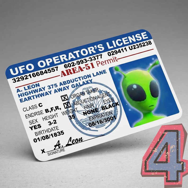 UFO Driving License | Area 51 Permit ID Card | Alien Flying Saucer ...