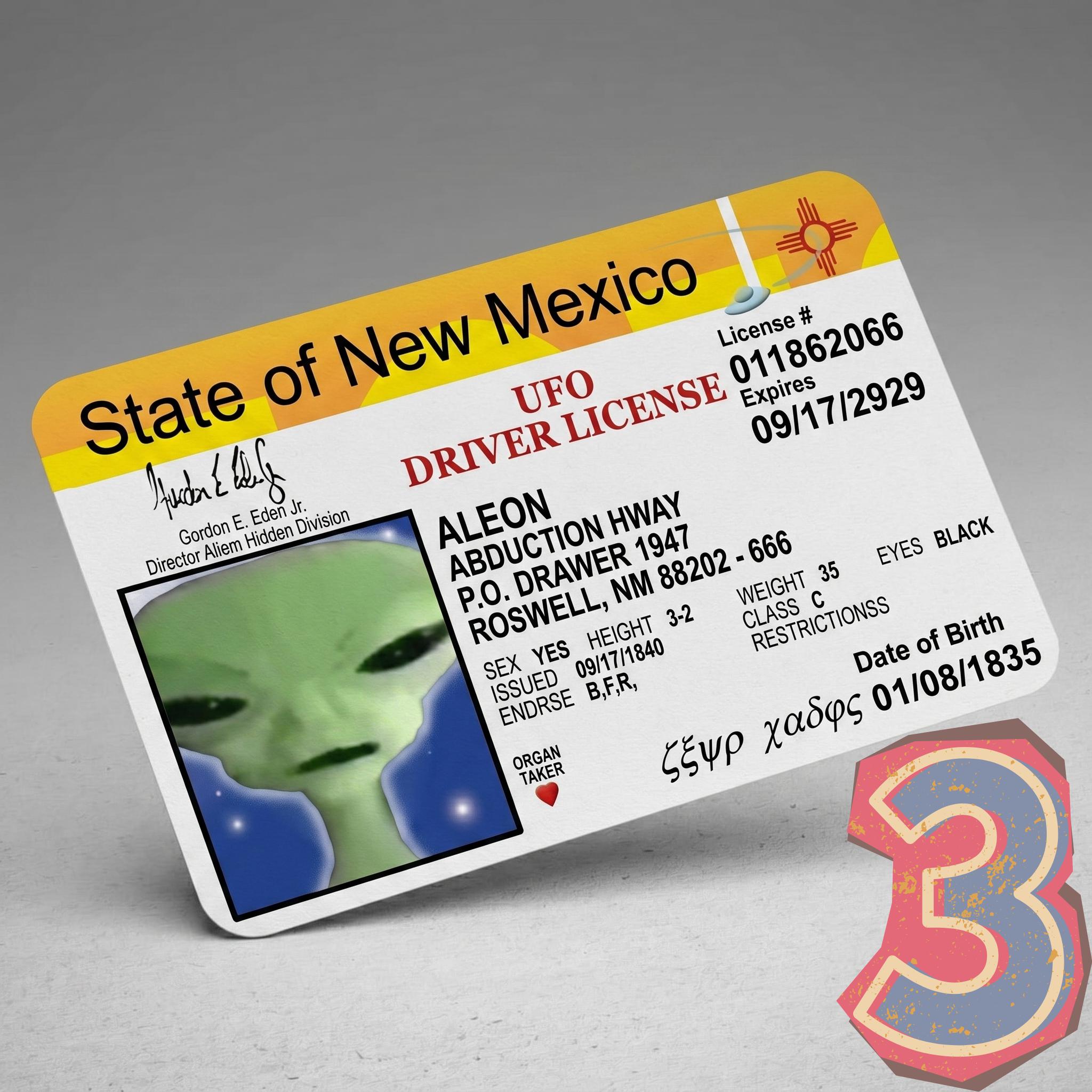 UFO Driving License | Area 51 Permit ID Card | Alien Flying Saucer ...