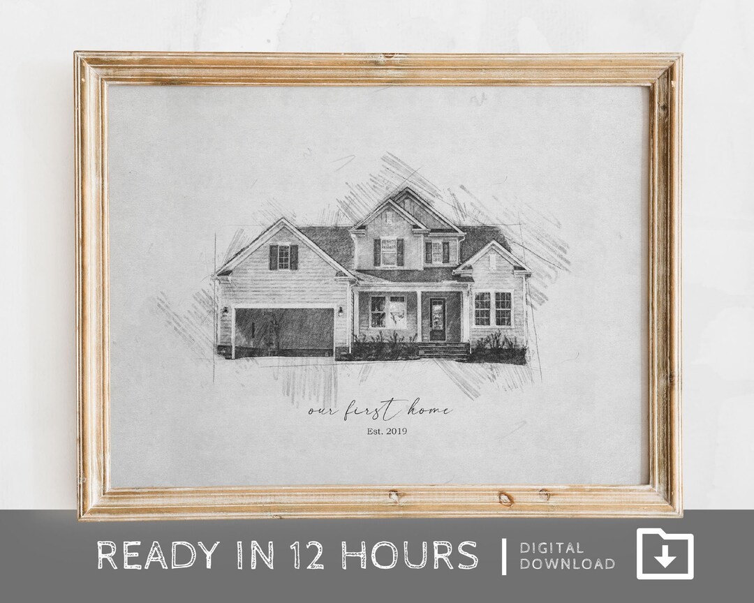 Custom Home Portrait, Black and White House Sketch (digital Download ...