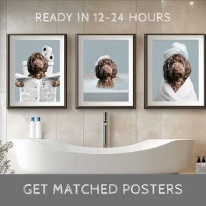 Custom Pet Portrait, Dog Bathroom Art, Funny Bathroom Poster, Dog in Toilet, Dog Reading Newspaper on Toilet, Pet Owner Gift