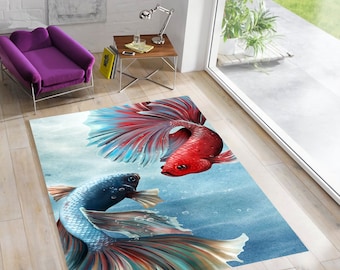 Koi Fish Area Rug: Yin Yang Japanese Art, Modern Home Decor