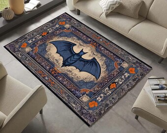 Bat Rug,Dark Aesthetic Rug,Gothic Floral Rug,Gothic Rug For Goth Room Decor,Bat Rug For Witchy Room,Dark Academia Rug For Dark Cottagecore