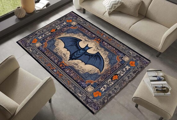 Bat Rug,Dark Aesthetic Rug,Gothic Floral Rug,Gothic Rug For Goth Room Decor,Bat Rug For Witchy Room,Dark Academia Rug For Dark Cottagecore