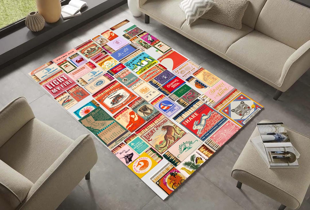Matchbox Pattern Rug Vintage Matchbox Art Rug: Retro Mid-century Modern Decor - Etsy