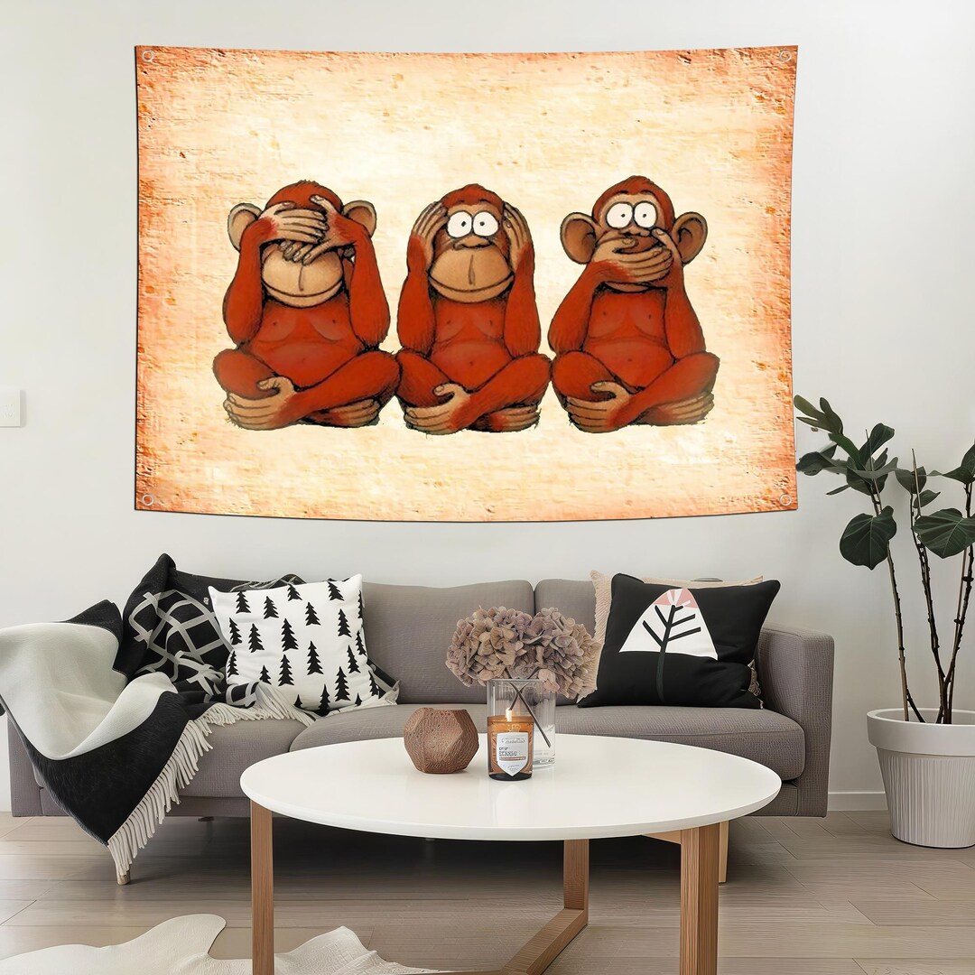 Three Monkey Wall Rug, Animal Rug, Monkey Tapestry, Designer Tapestry ...