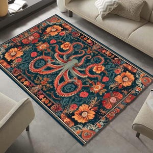 Octopus Rug,Flowers Rug,Leaves Rug,Animal Rugs,Area Rugs,Aesthetic Rugs,Rugs for Living Room,Rugs for Bedroom,Decorative Rugs,Entry Rugs