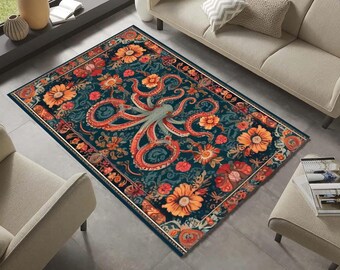 Octopus Area Rug: Floral Medallion, Turkish Decor