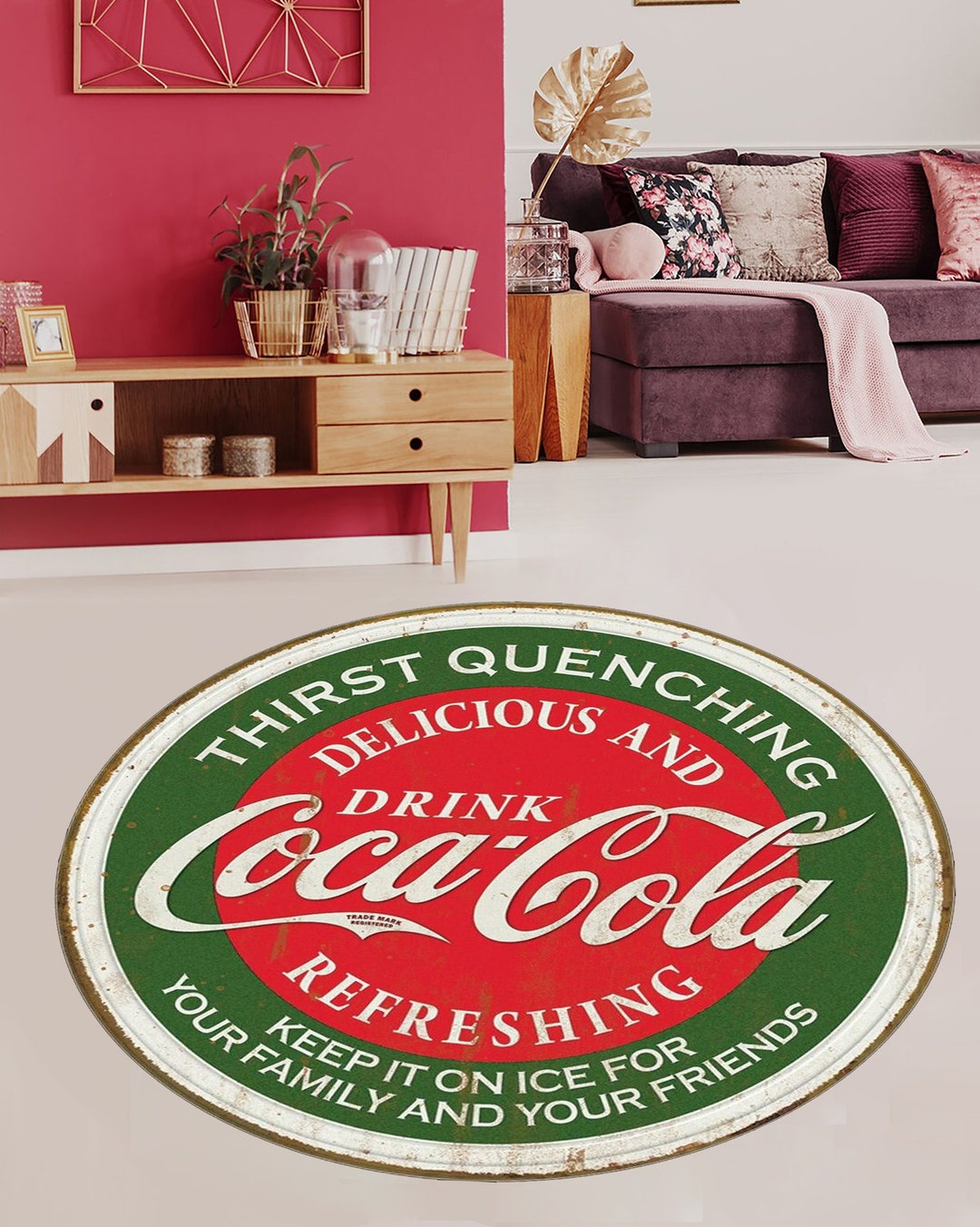Coca Cola Round Rug Retro Coke Rug,vintage Design Rug,coca Cola Rug,round Rug,rugs for ...