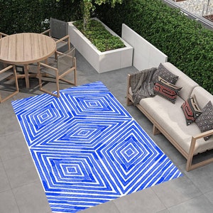 Blue Geometric Rugs,Plaid Rugs,Garden Decor,Outdoor Rug Patio,Patio Rug,Outdoor Mat,Poolside Rug,Farmhouse Rug,Garden Rug,Washable Rug