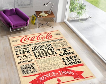 コカ・コーラ ラウンドラグ：レトロなコカ・コーラデザイン、柔らかな