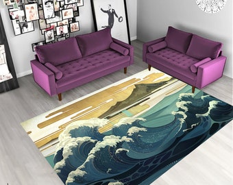 Japanese Wave Rug: Modern Mountain Area Rug
