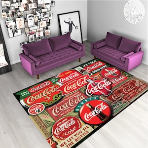 COCA COLA ヴィンテージラグ Coca Cola Rug: Red Retro Wood Design, Modern Area Rug - Etsy