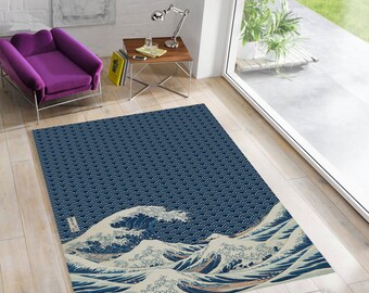 Japanese Wave Rug: Modern Coastal Area Rug